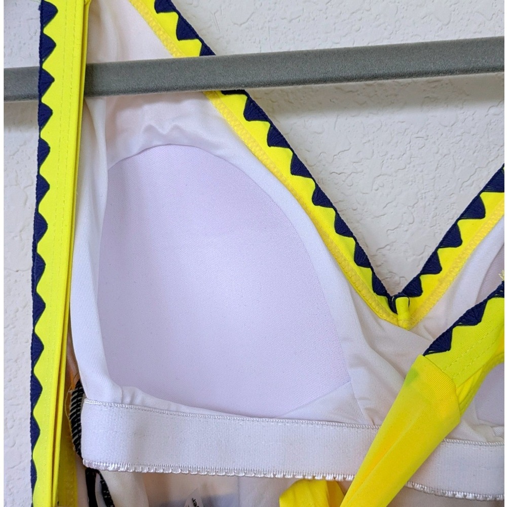 Aidonger Colorblock One Piece‎ Swimsuit Women S Yellow Navy Ruched Ric Rac Trim - Picture 5 of 8